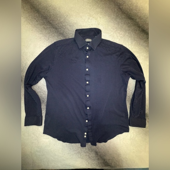Michael Kors Navy Blue Dot Slim Fine Gauge Knit Casual Shirt Large L 16 32/33 - Picture 1 of 5